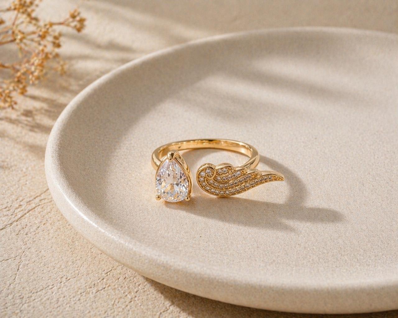 Seraphina Wing Pear Ring