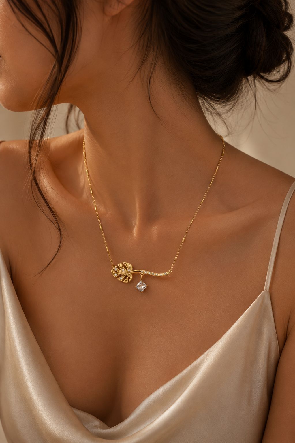 Verde Crystal Leaf Necklace