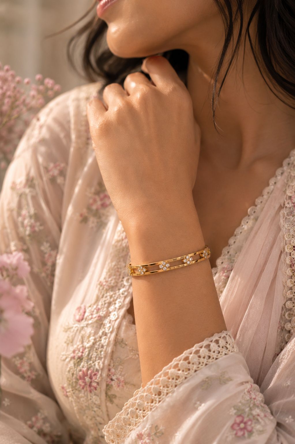 Floral Charm Bangle Bracelet