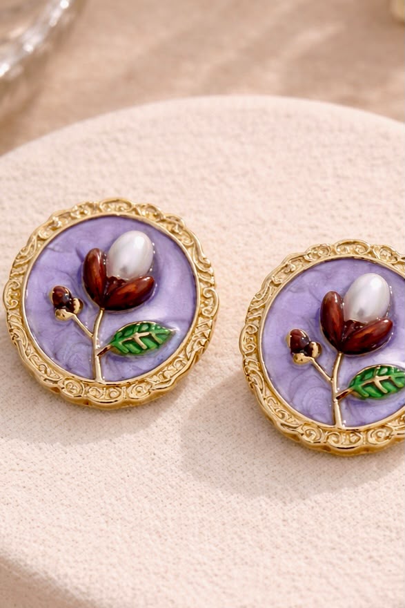 Vintage Bloom Enamel Stud