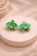 Mint Floral Crystal Stud
