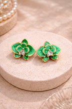 Mint Floral Crystal Stud