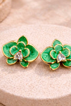 Mint Floral Crystal Stud