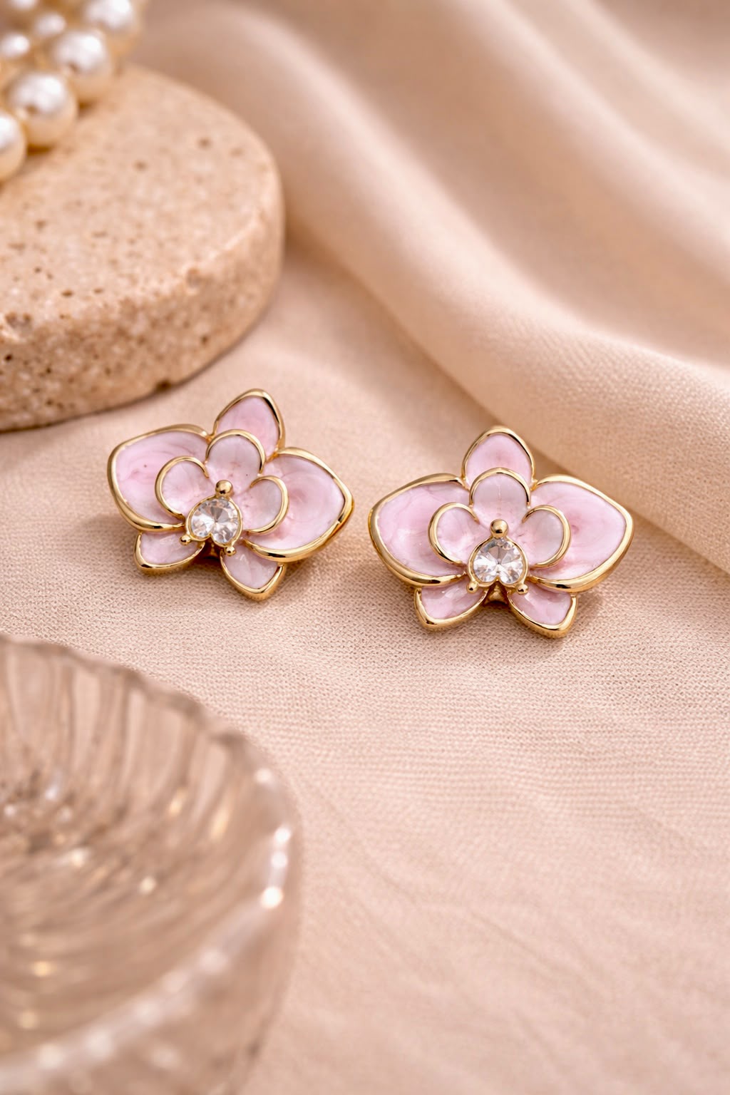 Blush Floral Crystal Stud