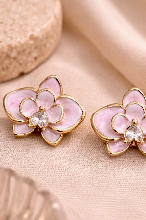 Blush Floral Crystal Stud