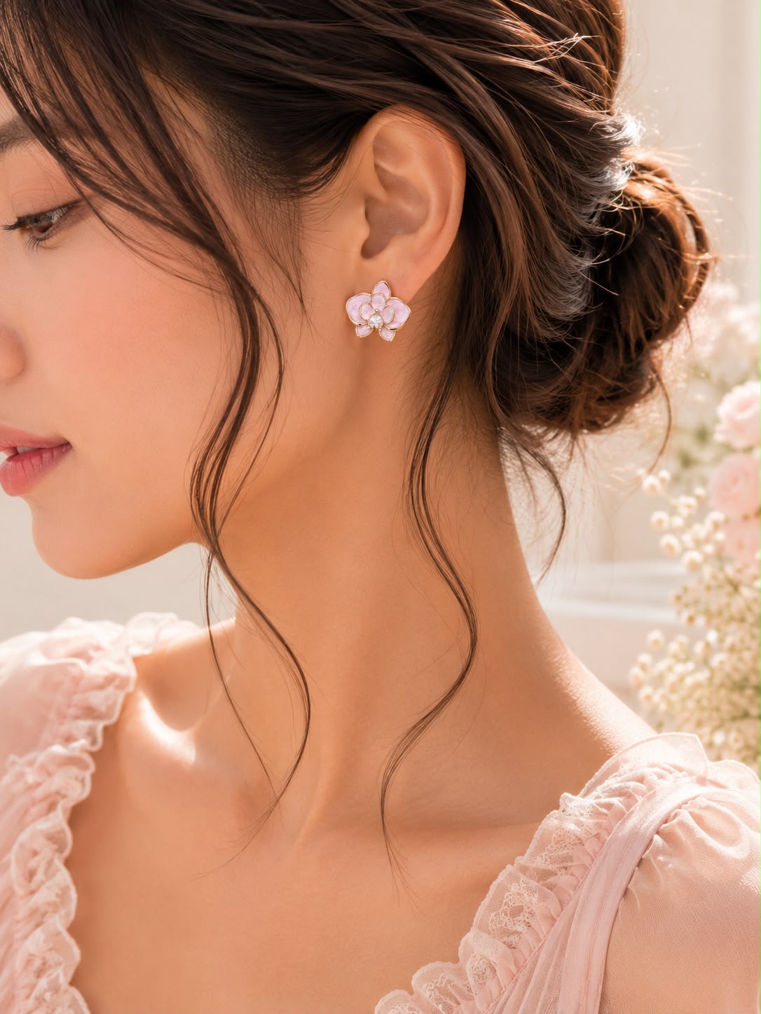 Blush Floral Crystal Stud