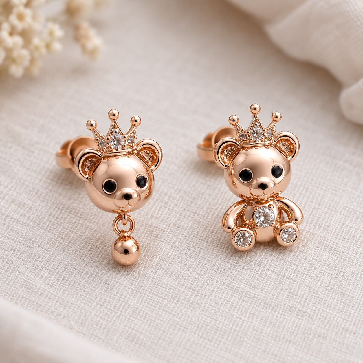 Royal Teddy Charm Studs