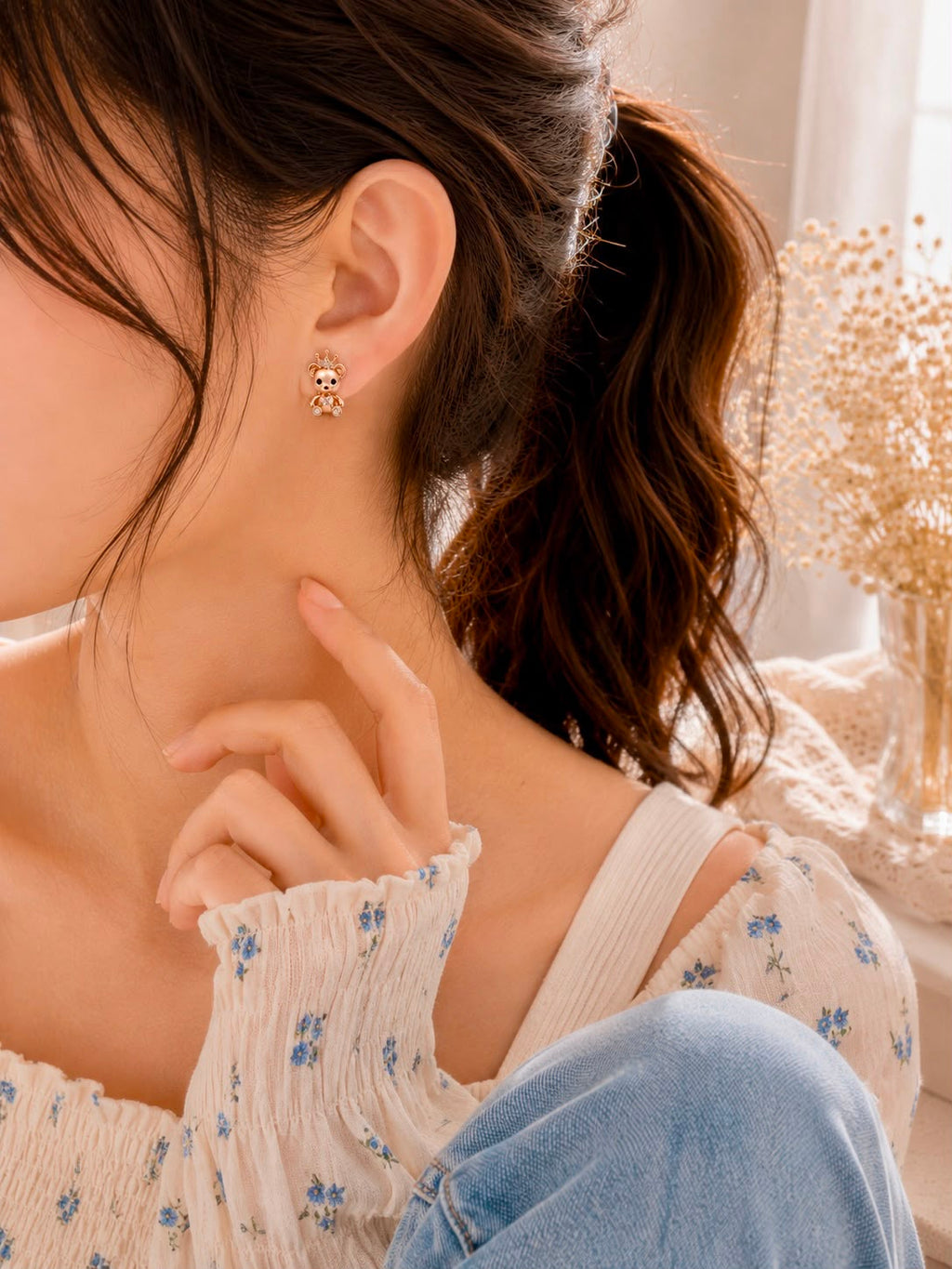 Royal Teddy Charm Studs