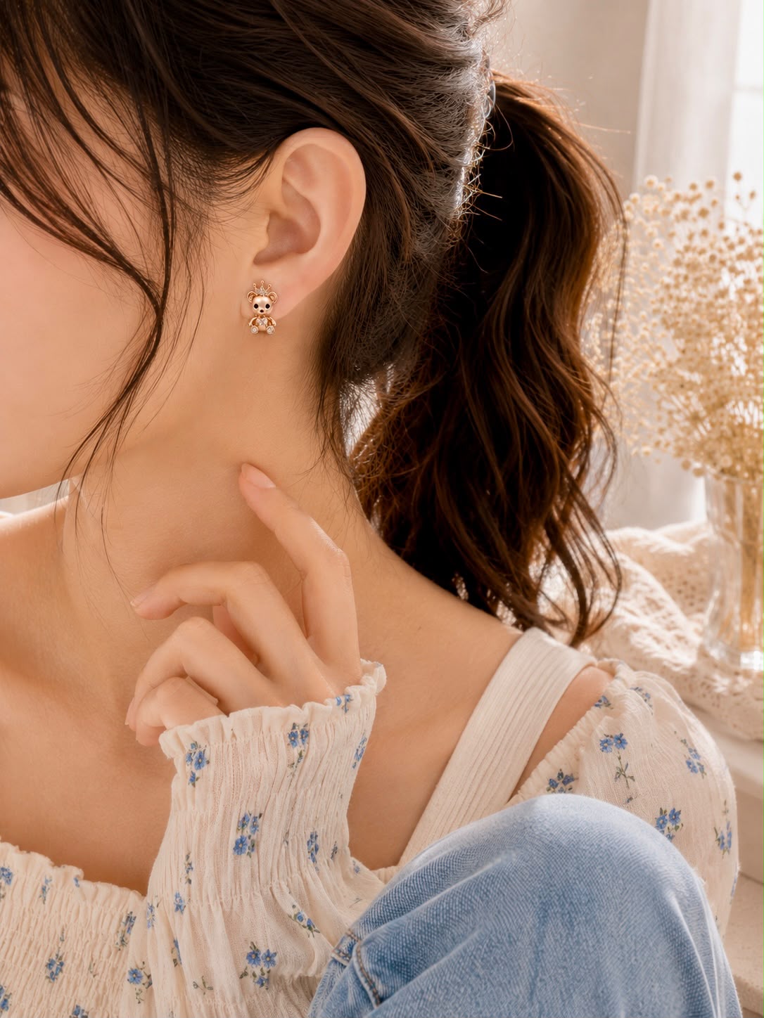Royal Teddy Charm Studs