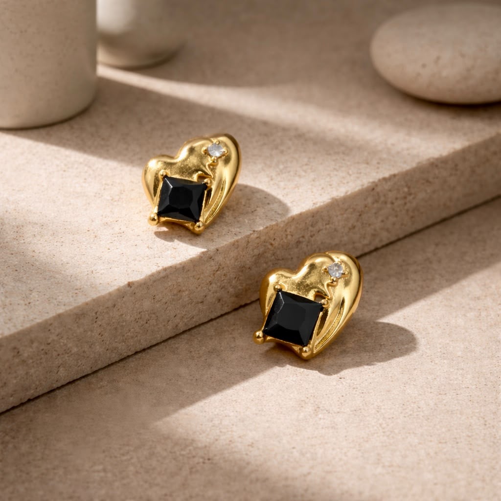 Midnight Heart Studs
