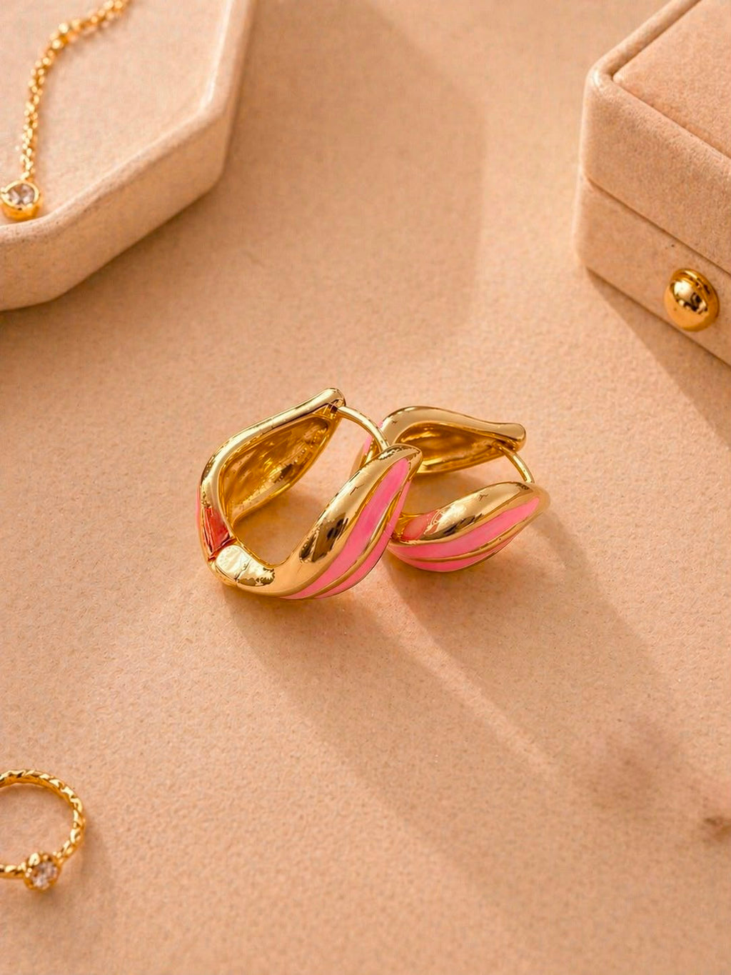 Coral Pink Stroke Enamel Hoop