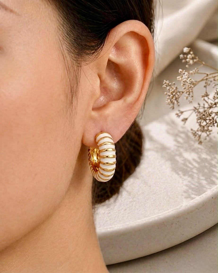 Ivory Stripe Enamel Hoop