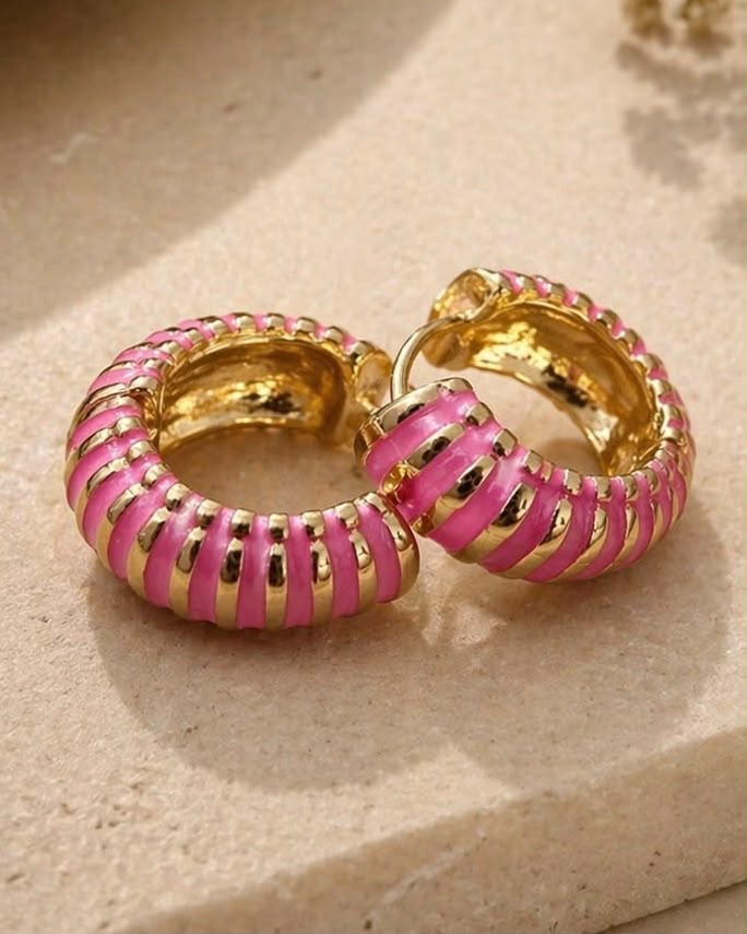 Pink Stripe Enamel Hoop