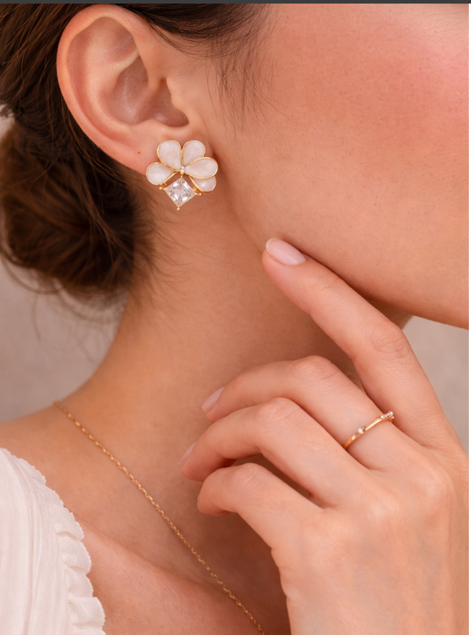 Ivory Petal Crystal Stud